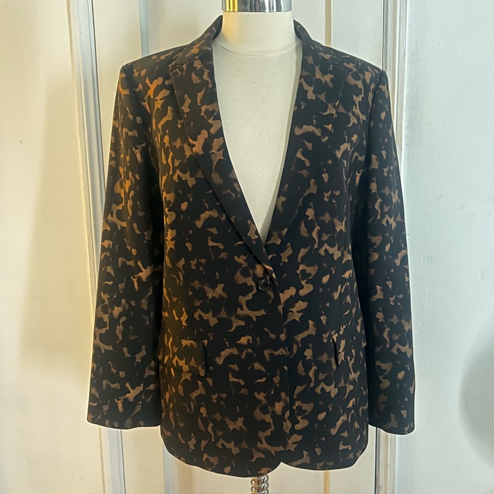 Theory Staple Blazer 16 Brown Black Tortise Print Excellent Condition
